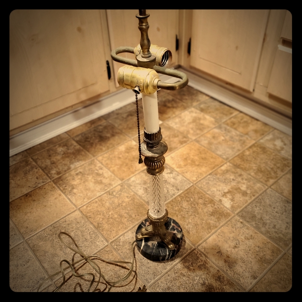 Vintage Leviton Marble Base, Crystal, Brass Lamp.